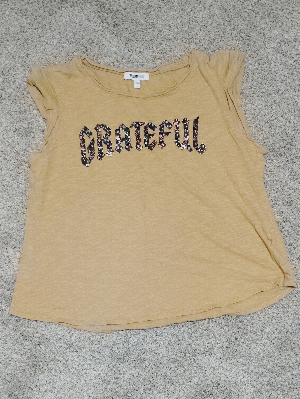William Rast Short Gathered Sleeve Tee in Mustard with Floral 'GRATEFUL' Graphic